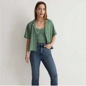 Madewell Crinkle-Knit Button-Front Top and Cami in Trellis Green (XS)